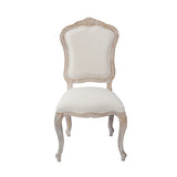 Dining Chair Linen Fabric Beige Oak Wood White Washed Finish - Front View