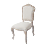 Dining Chair Linen Fabric Beige Oak Wood White Washed Finish - Top-Down View