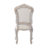 Dining Chair Linen Fabric Beige Oak Wood White Washed Finish - Rear View