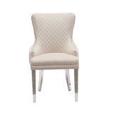 Lyon 2X Dining Chair Beige Velvet STAINLESS Legs - Front View