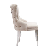 Lyon 2X Dining Chair Beige Velvet STAINLESS Legs - Side View