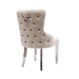 Lyon 2X Dining Chair Beige Velvet STAINLESS Legs - Top-Down View
