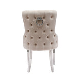 Lyon 2X Dining Chair Beige Velvet STAINLESS Legs - 45-Degree Angle