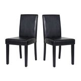 2x Wooden Frame Black Leatherette Dining Chairs with Solid Pine Legs - Front View