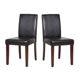 2x Wooden Frame Brown Leatherette Dining Chairs with Solid Pine Legs - Front View