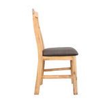 2x Wooden Frame Leatherette in Solid Wood Acacia & Veneer Dining Chairs in Oak Colour - Side View