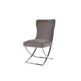 2X Dining Chair Grey Fabric Upholstery Beautiful Quilting Shiny Silver Colour Legs - Front View