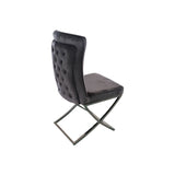 2X Dining Chair Grey Fabric Upholstery Beautiful Quilting Shiny Silver Colour Legs - 45-Degree Angle