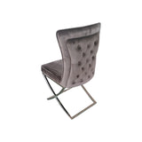 2X Dining Chair Grey Fabric Upholstery Beautiful Quilting Shiny Silver Colour Legs - Rear View