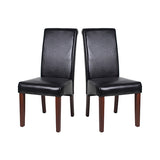 2x Wooden Frame Black Leatherette Dining Chairs with Solid Pine Legs - Front View