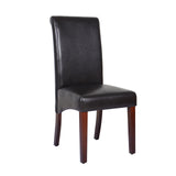 2x Wooden Frame Brown Leatherette Dining Chairs with Solid Pine Legs - Front View