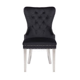 Victoria 2X Dining Chair Black Velvet & STAINLESS STEEL Legs - Front View