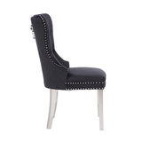 Victoria 2X Dining Chair Black Velvet & STAINLESS STEEL Legs - Side View