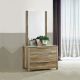 Dresser with 3 Storage Drawers in Natural Wood like MDF in Oak Colour with Mirror - Low Angle