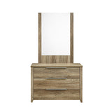 Dresser with 3 Storage Drawers in Natural Wood like MDF in Oak Colour with Mirror - Side View