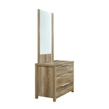 Dresser with 3 Storage Drawers in Natural Wood like MDF in Oak Colour with Mirror - Top-Down View