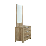 Dresser with 3 Storage Drawers in Natural Wood like MDF in Oak Colour with Mirror - Side View