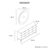Dressing Chest With 6 Storage Drawers MDF Mirror Combination of Champagne and Black Colour - Low Angle
