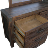 Dresser with 6 Storage Drawers in Solid Acacia & Veneer With Mirror in Chocolate Colour - Rear View