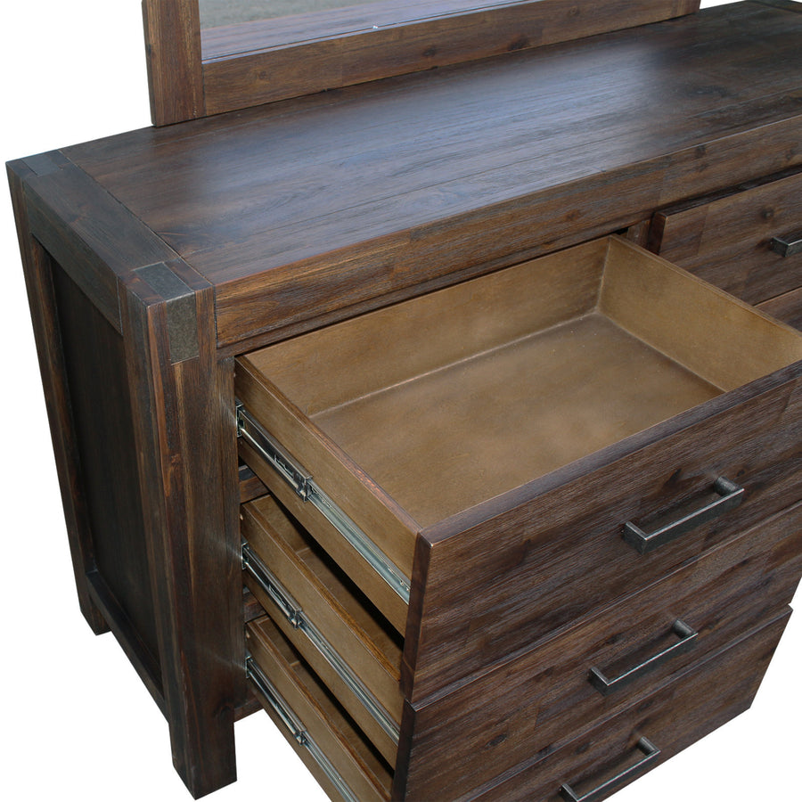 Dresser with 6 Storage Drawers in Solid Acacia & Veneer With Mirror in Chocolate Colour, image 6
