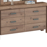 Dresser with 6 Storage Drawers in Solid Acacia & Veneer With Mirror in Oak Colour - 45-Degree Angle