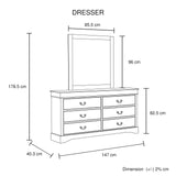 Dressing Chest with 6 Storage Drawers in Solid Wooden Mirror Metal Handles White Colour - Top-Down View
