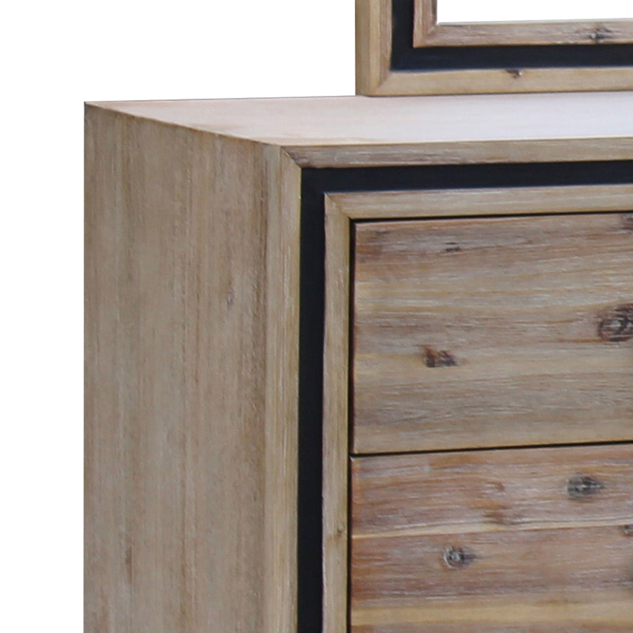 Dresser with 6 Storage Drawers in Solid Acacia With Mirror in Silver Brush Colour, Storage