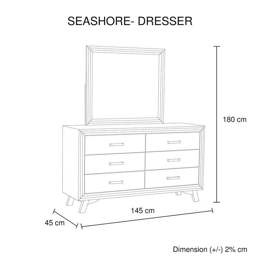 Dresser with 6 Storage Drawers in Solid Acacia With Mirror in Silver Brush Colour, image 5