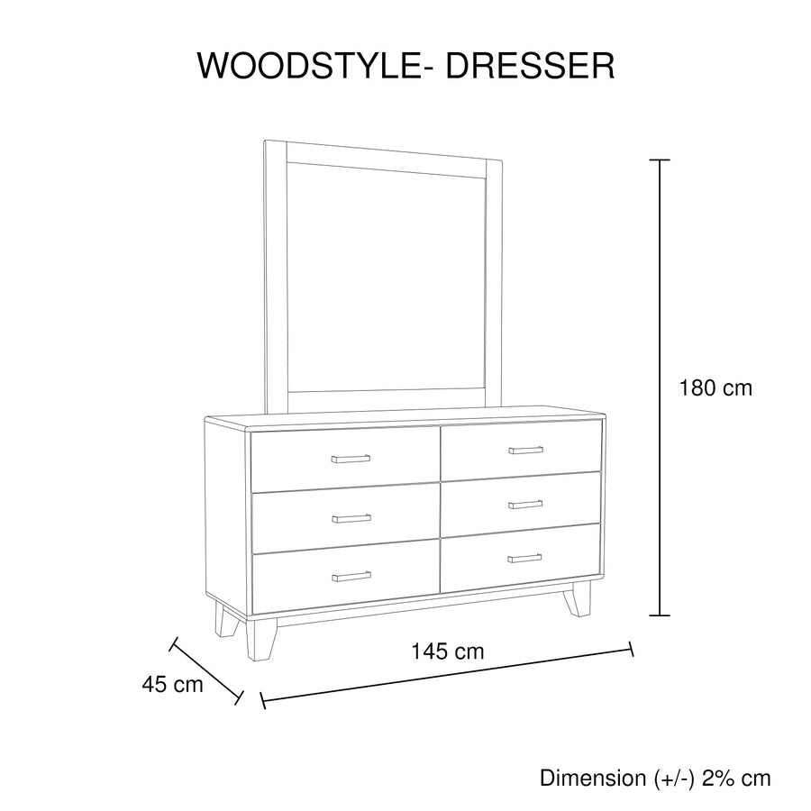 Dresser with 6 Storage Drawers in Solid Acacia With Mirror in Vintage Light Brown Colour, image 5