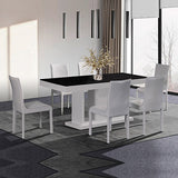 7 Pieces Dining Suite Dining Table & 6X  White Chairs in Rectangular Shape High Glossy MDF Wooden Base Combination of Black & White Colour - Front View
