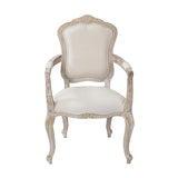 Large Size Oak Wood White Washed Finish Arm Chair Dining Set - Close-Up Angle