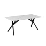 Dining Table Rectangular Shape White Sintered Stone Top Powder Coated Iron Legs - Front View