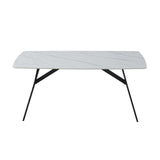 Dining Table Rectangular Shape White Sintered Stone Top Powder Coated Iron Legs - Side View