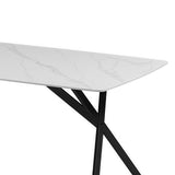 Dining Table Rectangular Shape White Sintered Stone Top Powder Coated Iron Legs - 45-Degree Angle