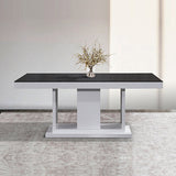 Dining Table in Rectangular Shape High Glossy MDF Wooden Base Combination of Black & White Colour - 45-Degree Angle