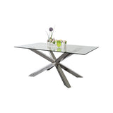 Dining Table in Crisscross Shaped High Glossy Stainless Steel Base with 12mm Tempered Glass Top - Top-Down View