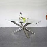 Dining Table in Crisscross Shaped High Glossy Stainless Steel Base with 12mm Tempered Glass Top - Rear View