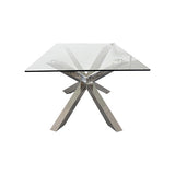 Dining Table in Crisscross Shaped High Glossy Stainless Steel Base with 12mm Tempered Glass Top - Side View