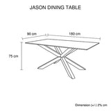 Dining Table in Crisscross Shaped High Glossy Stainless Steel Base with 12mm Tempered Glass Top - Front View