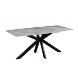 Dining Table Rectangular Shape Grey Sintered Stone Top Powder Coated Iron Legs - Front View