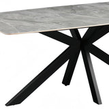Dining Table Rectangular Shape Grey Sintered Stone Top Powder Coated Iron Legs - Side View