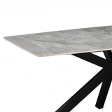 Dining Table Rectangular Shape Grey Sintered Stone Top Powder Coated Iron Legs - Top-Down View