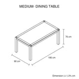 Dining Table 180cm Medium Size with Solid Acacia Wooden Base in Oak Colour - Close-Up Angle