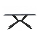 Dining Table Rectangular Shape Green Sintered Stone Top Powder Coated Iron Legs