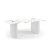 Dining Table Sintered Stone Top MDF Table Base High Glossy White - Front View