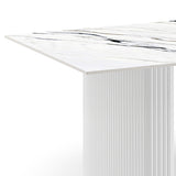 Dining Table Sintered Stone Top MDF Table Base High Glossy White - Side View