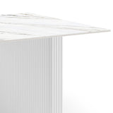 Dining Table Sintered Stone Top MDF Table Base High Glossy White - Top-Down View