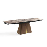 Dining Table MDF Ceramic Glass Table Top Extendable Decorative Stripe - Front View
