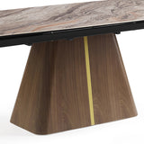 Dining Table MDF Ceramic Glass Table Top Extendable Decorative Stripe - Rear View