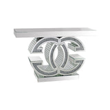 Hall Table MDF & Mirror & Crushed Acrylic Diamonds Silver Colour - Front View